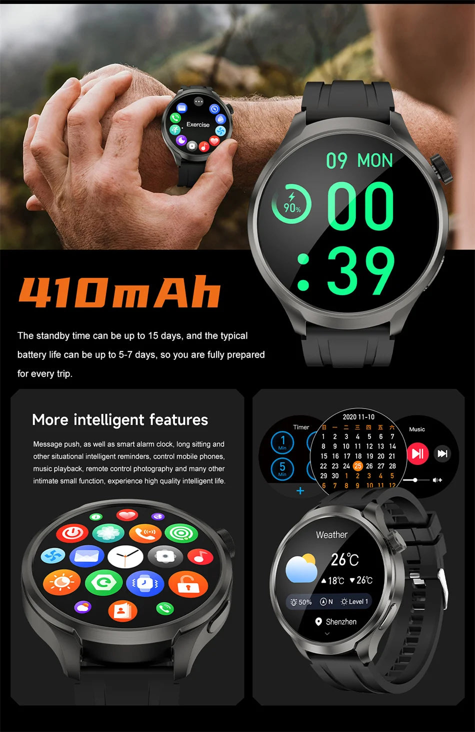 For HUAWEI Xiaomi GPS NFC Smart Watch Men Ultra HD AMOLED Screen  Bluetooth Call Heart Rate IP68 Waterproof SmartWatch 2024 New