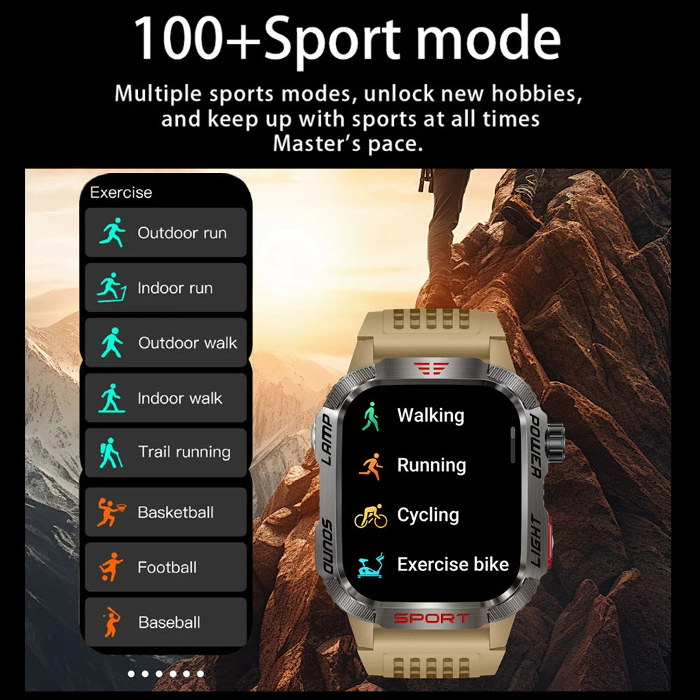 Rugged military 2.01 inch Smart Watch Men Heart Rate 600 mAh Battery Long Standby Outdoor Sports Calling Smartwatch For Men 2024