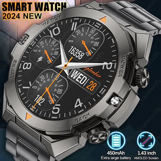 2024 New 300 MAh Large Battery Smartwatch Men Compass GPS Motion Tracking Bluetooth Call Waterproof Smart Watch Man For Android