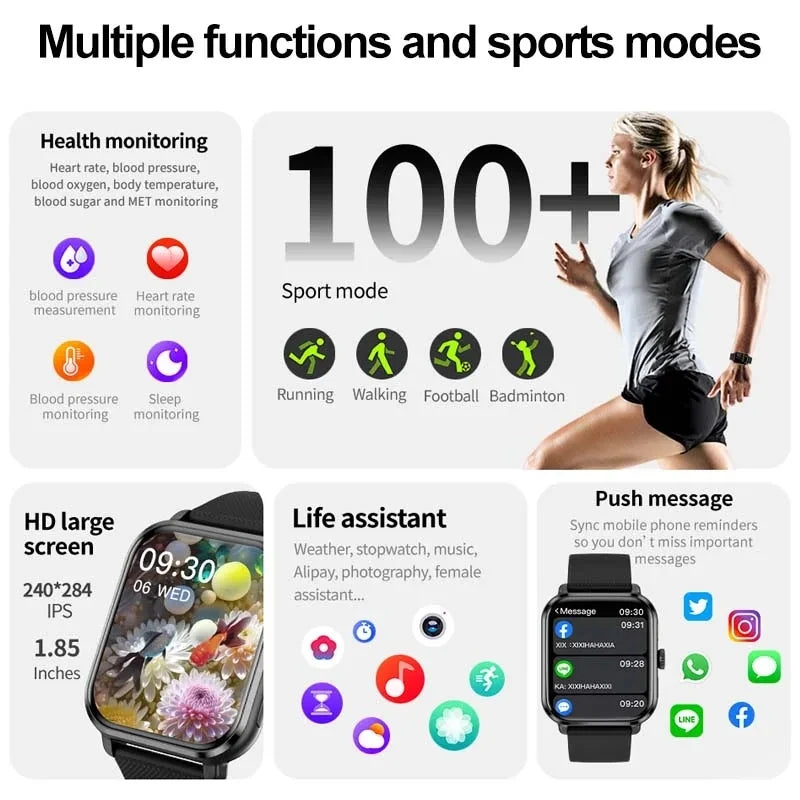 2024 New For Huawei Xiaomi AMOLED Smart Watch Men Blood Sugar Bluetooth Call GPS Sport Tracker IP68 Waterproof Women Smartwatch