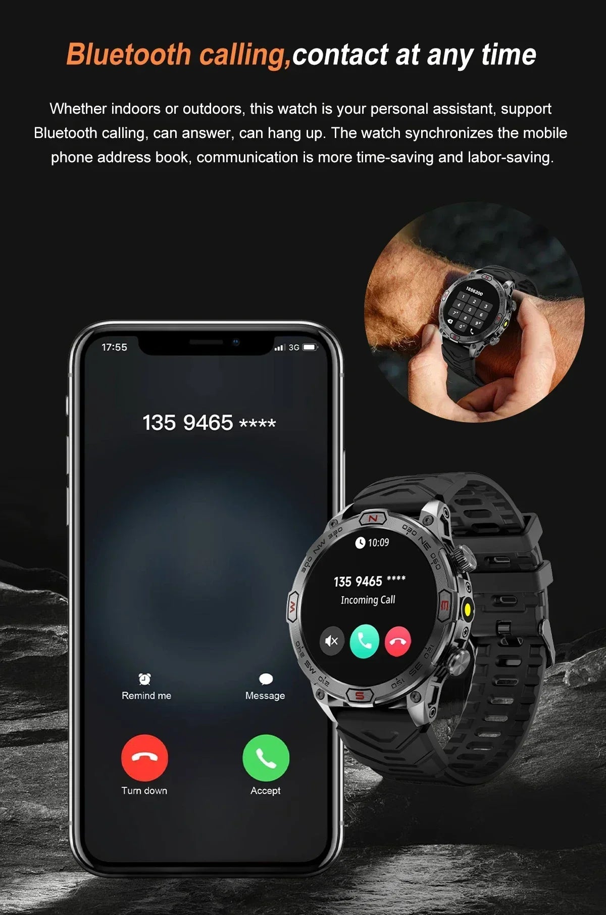 2024 New Rugged Military GPS Men Smart Watch AMOLED HD Screen Heart Rate Bluetooth Call Waterproof Outdoor SmartWatch For Xiaomi