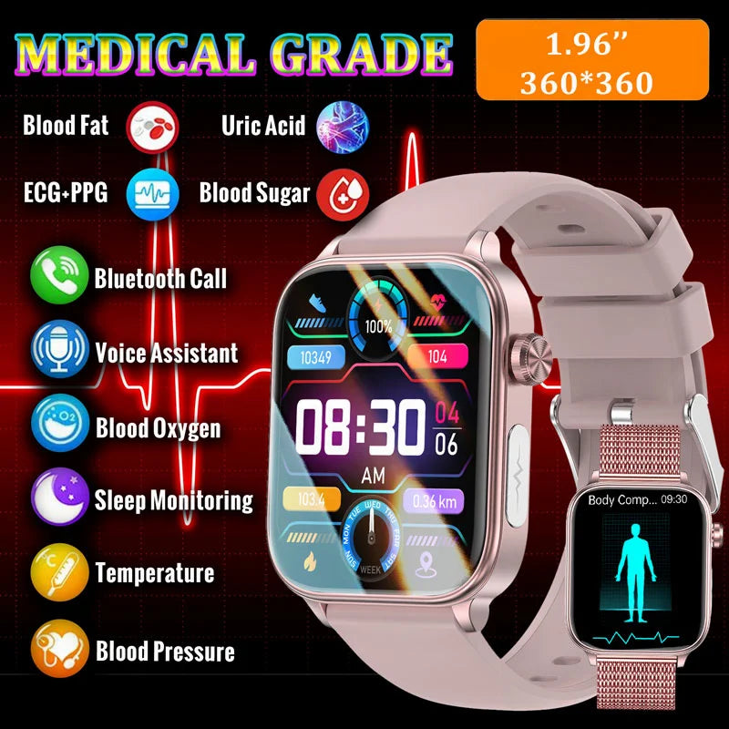 2024 New Medical Grade Smart Watch Ladies Blood Glucose Watches Lipid Uric Women Menstrual Health Tracker Smartwatch for Ladies