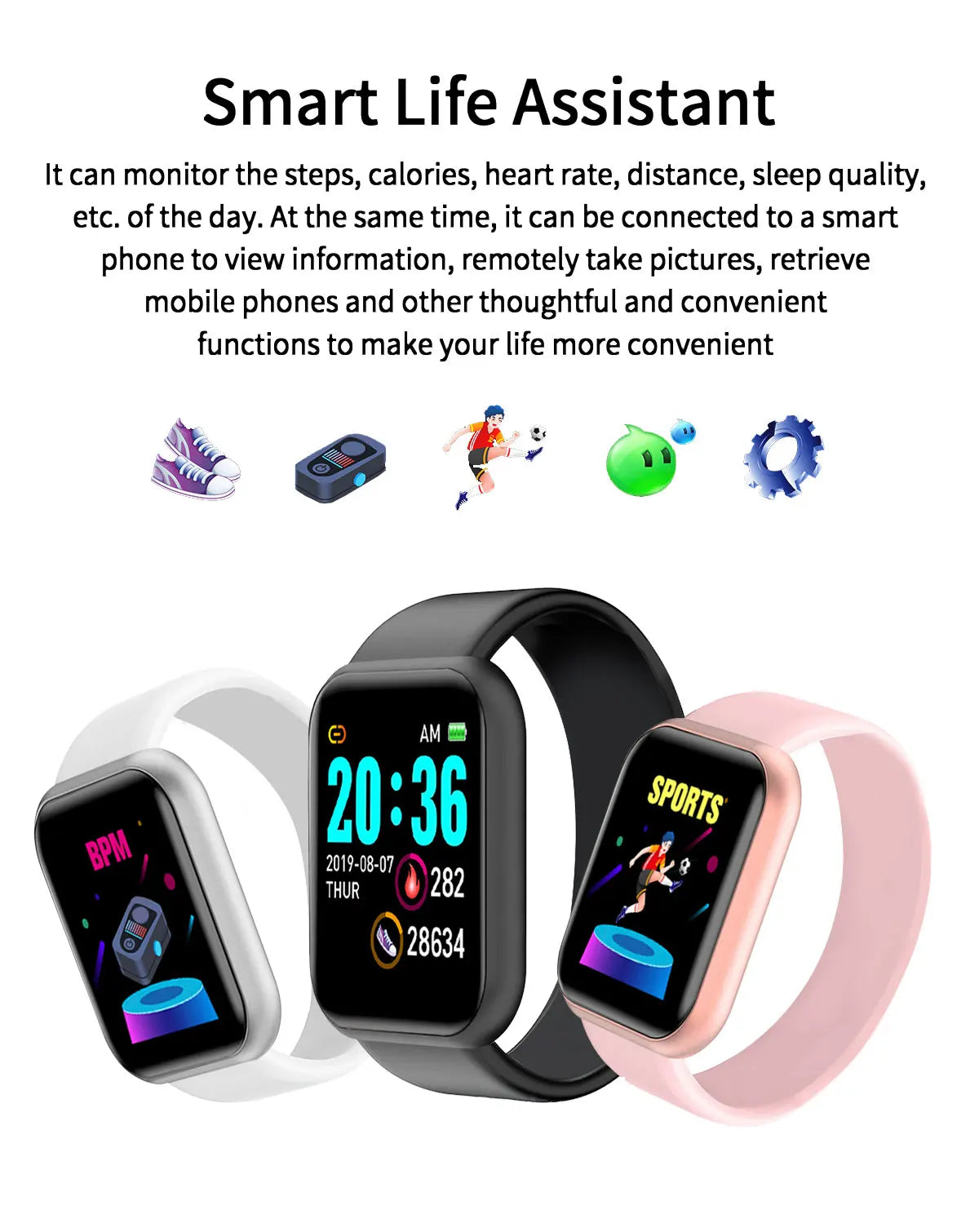 Multifunction Smart Watch Message Remind Control Bluetooth Fitness Heart Rate Sport Step Calories Smartwatch For Men Women Kids