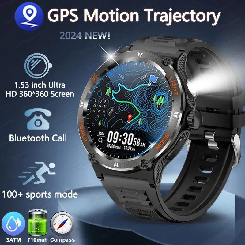 2024 New For Huawei Xiaomi 1.53"Ultra HD Bluetooth Call Smart Watch Men Heart Rate 3ATM Waterproof GPS Compass Sports Smartwatch