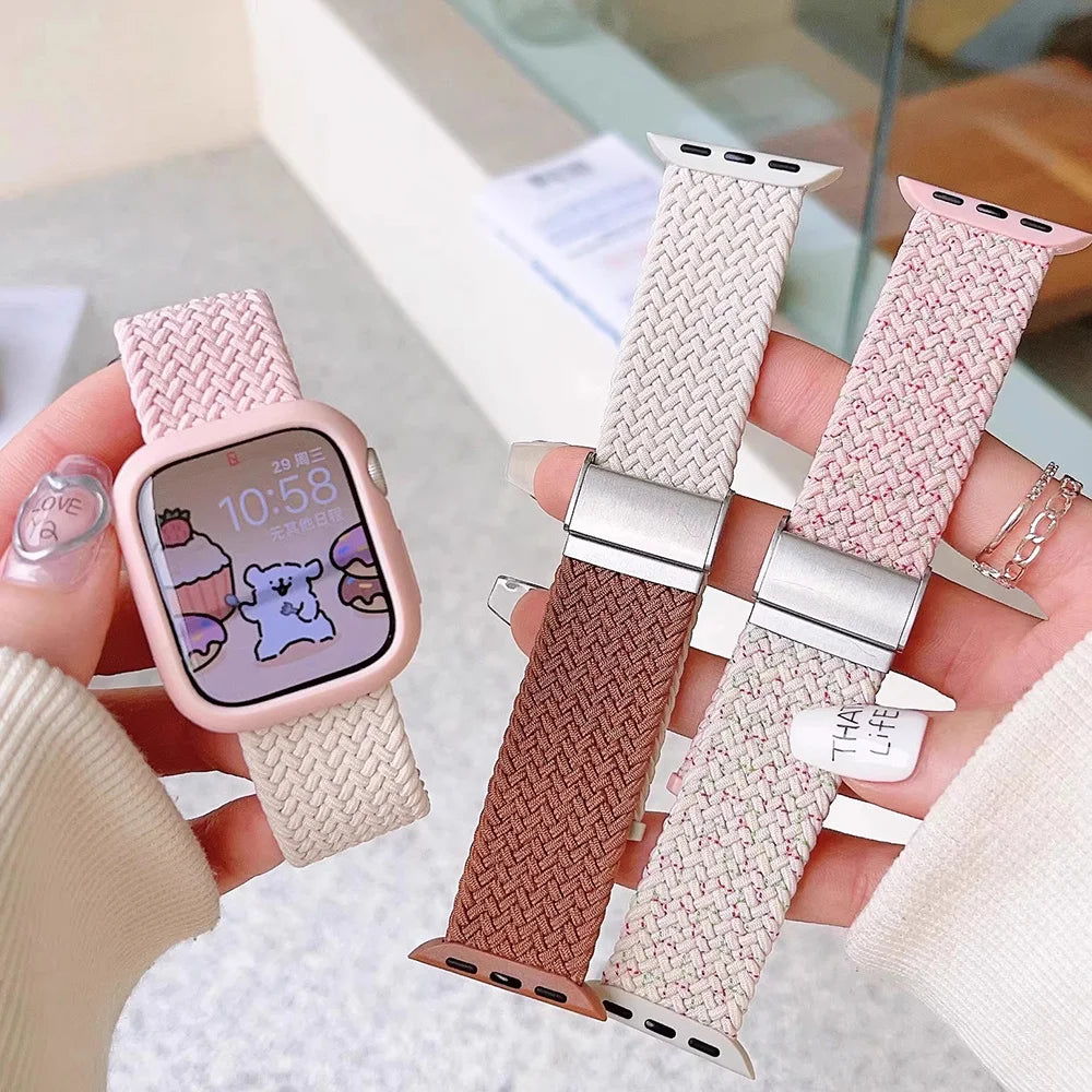 Nylon Stretch Band for Apple Watch Strap 38mm 40mm 41mm 42mm 44mm 45mm 49mm Colorblock Woven bracelet iWatch series 9 8 7 SE 6 5