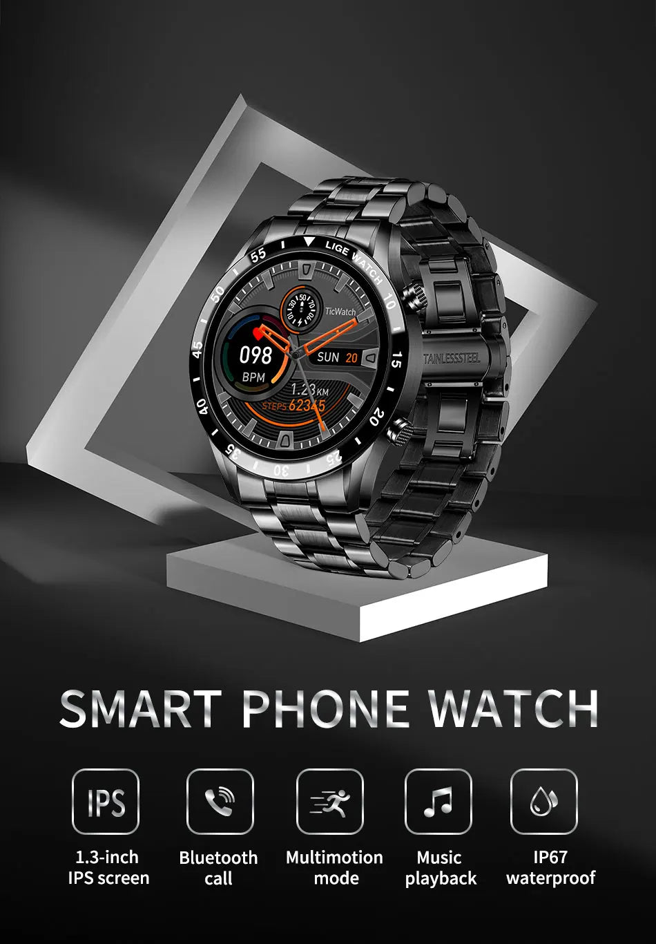 LIGE 2024 Smart Watch Men Full Circle Touch Screen Bluetooth Call Men Smartwatch Waterproof Sport Activity Fitness Watch+Box