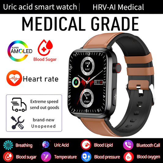 2024 New Blood Lipids Uric Acid Blood Glucose Smart Watch Men ECG+PPG Fitness Tracker Clock Heart Rate Bluetooth call smartwatch