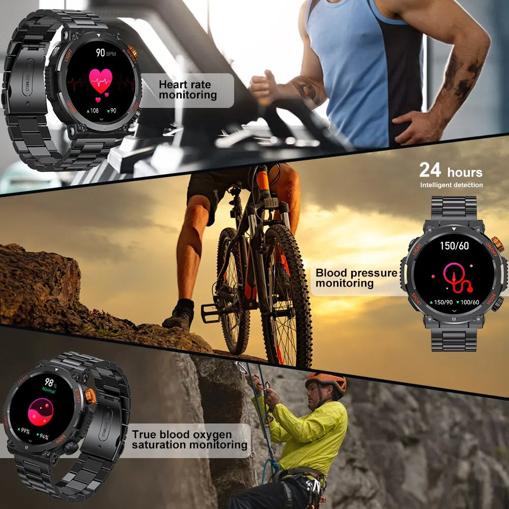 2024 New Smart watch For men 100+Sports Fitness Outdoor Survival Compass LED Light Watches Bluetooth Call Smartwatch reloj 시계