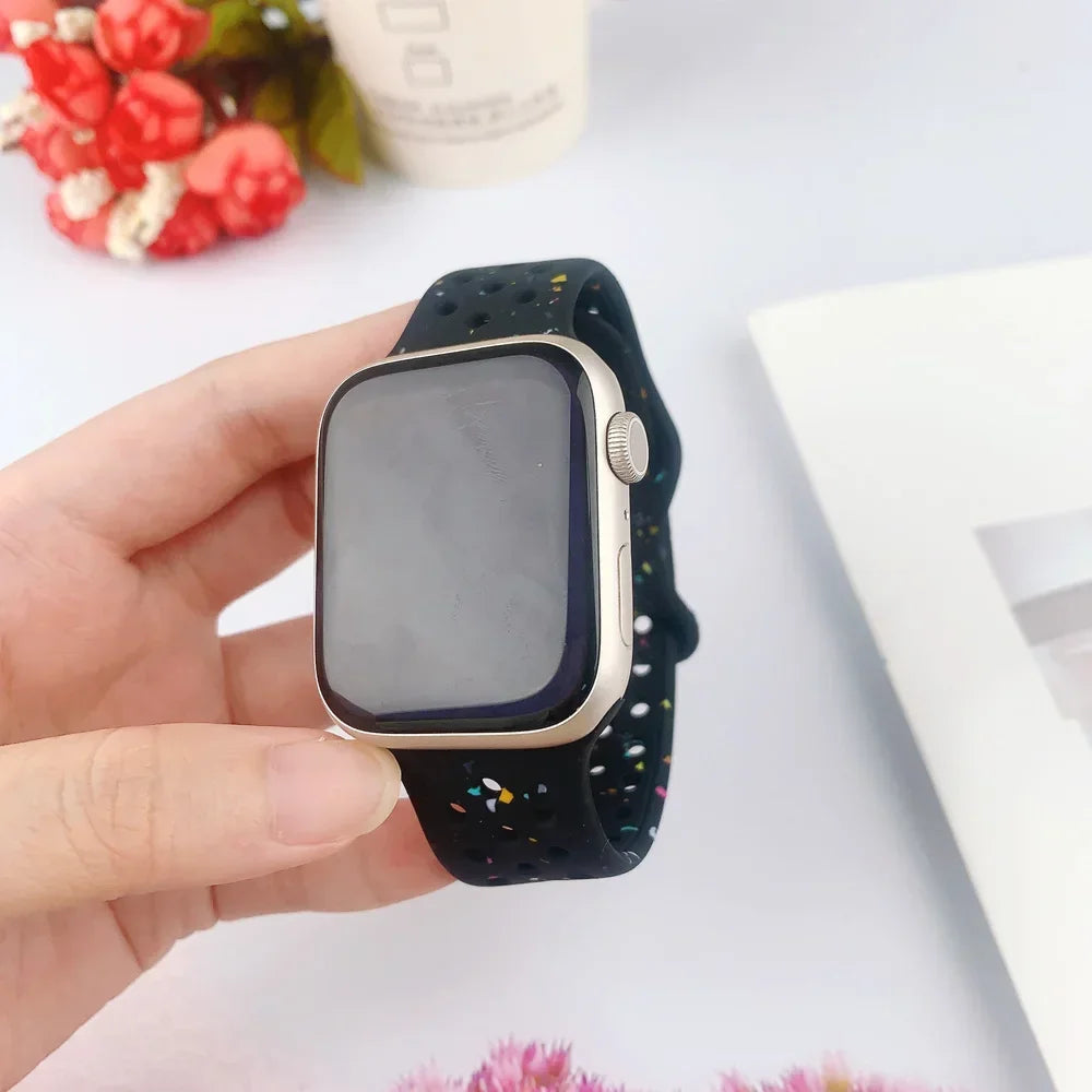 Silicone Band for Apple Watch Strap Ultra 2 49mm 42mm 45mm 44mm 41mm Color Particles Bracelet for IWatch Series 9 8 7 6 5 SE 4 3