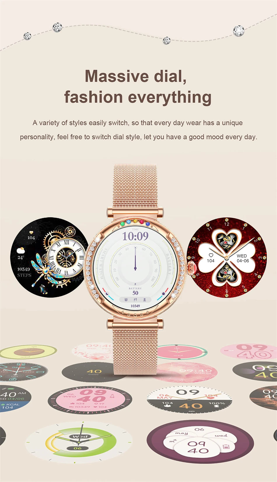 2024 Bluetooth Call Smart Watch Women Custom Dial Smartwatch For Android IOS Waterproof Music Watches Full Touch Bracelet Clock