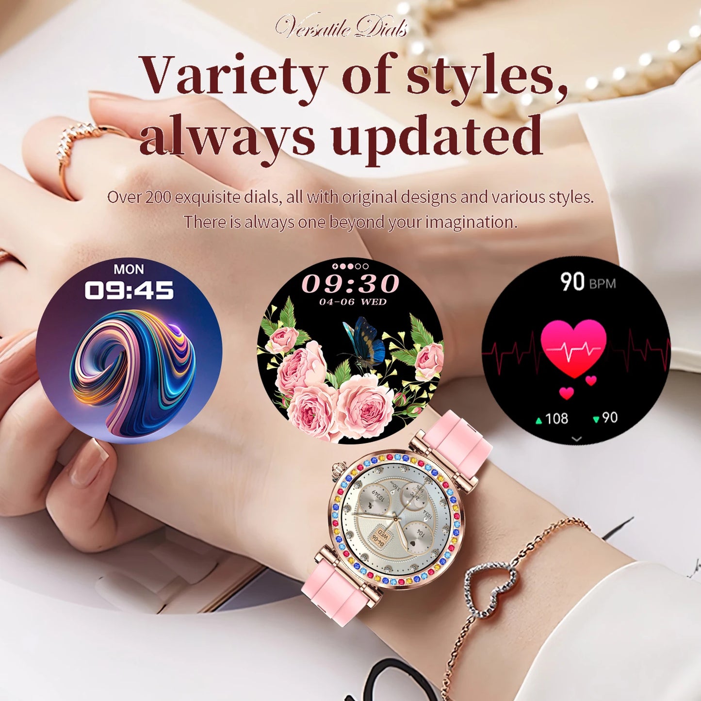 2024 Fashion Smart Watch for Women Lady Health Monitoring 1.27inch Screen IP67 Waterproof BT Calling Diamond Fashion Smartwatch