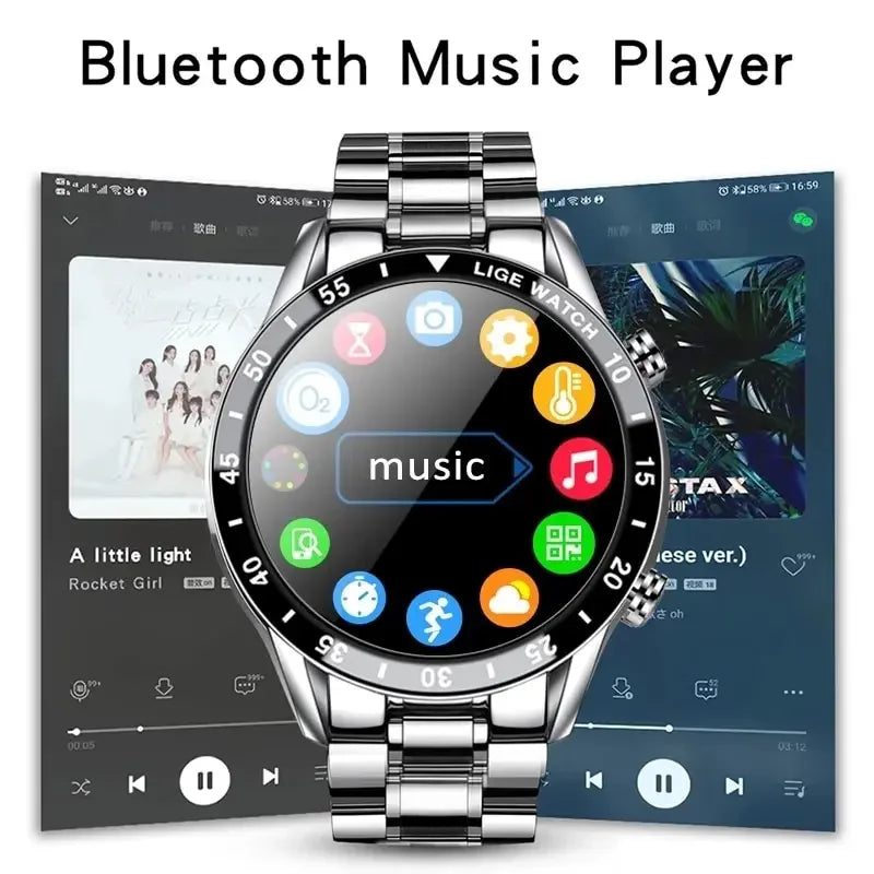 LIGE 2024 Smart Watch For Men Full Circle Touch Screen Bluetooth Call Men Smartwatch Waterproof Sport Activity Fitness Watch+Box