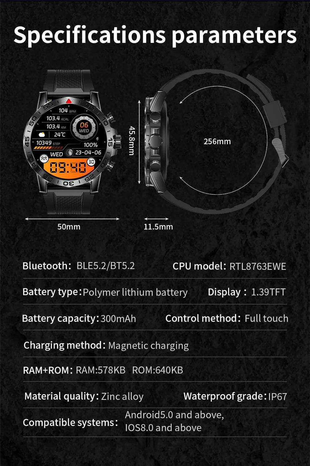 2024 Outdoor Smartwatch Men Sports High-End Blood Pressure Multi-Sport Mode Big Rugged Smart Watch For Huawei Phone