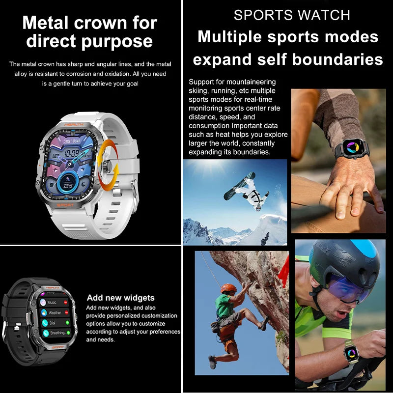 2024 New Rugged Military Fitness smartwatch For Men For Android IOS 3ATM Waterproof Sports Ai Voice Call Smartwatch Outdoor