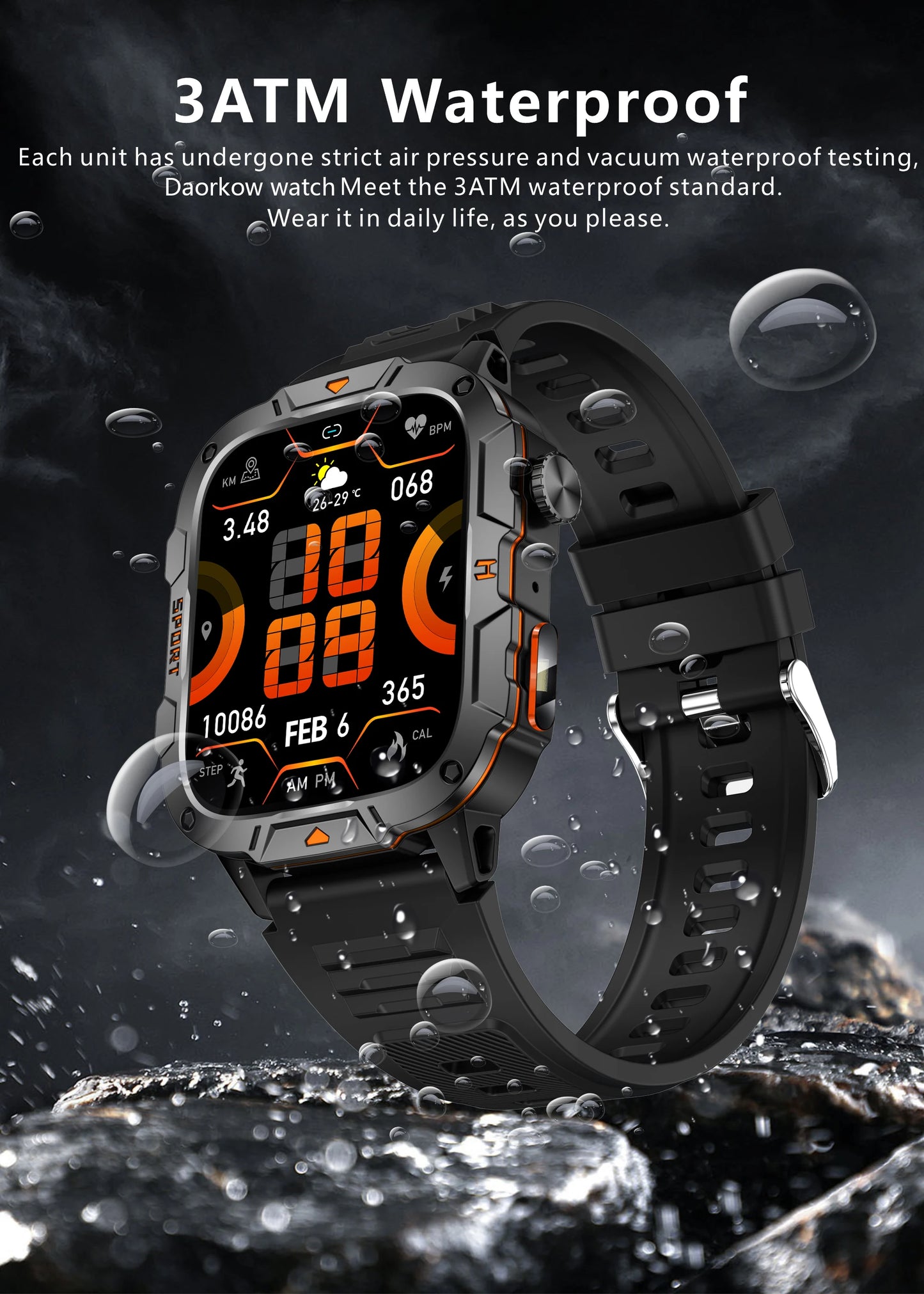 2024 New Outoor Military Smart Watch Men IP68 5ATM Sport Fitness Tracker Health Monitor 1.96" BT Call Smartwatch for Android IOS