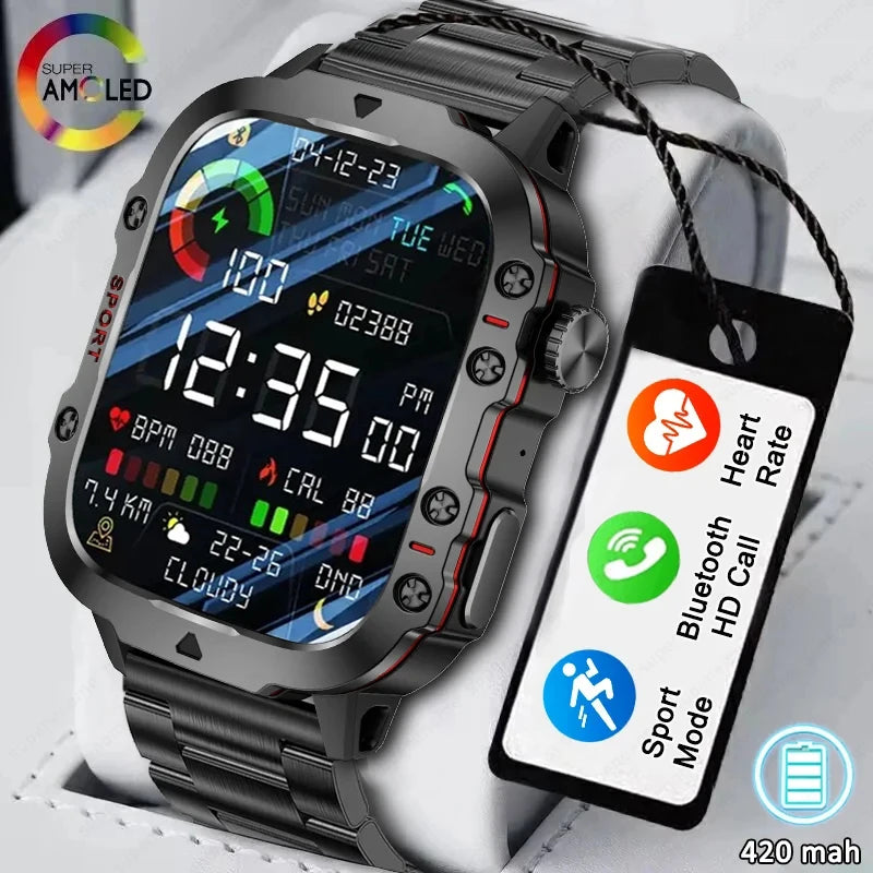 2024 Outdoor Military 3ATM Waterproof Smart Watch Men 420mAh Battery Heart Rate Sports Fitness Watches Bluetooth Call Smartwatch