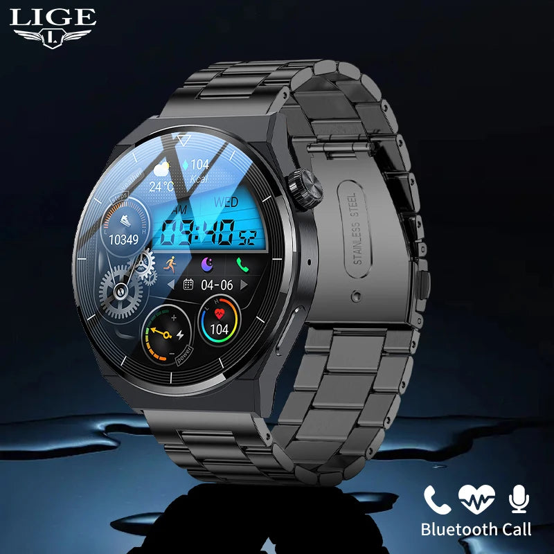 LIGE NFC Smart Watch Men Wireless Charging AMOLED Custom Dial Answer Call Voice Assistant Sports Watches For Man Smartwatch 2024