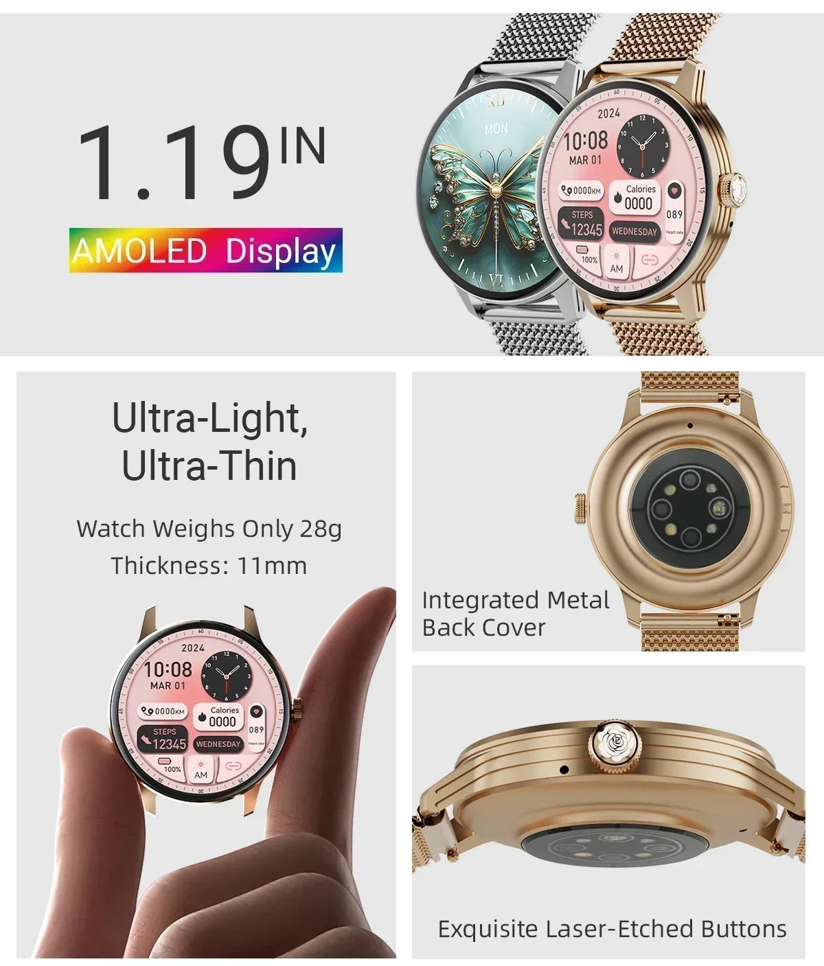 Zordai 2024 New OD9 Smart Watch Ladies Amoled Bluetooth Call AI Voice For Women Watch Health Monitor Sport Smartwatch Girls Gift