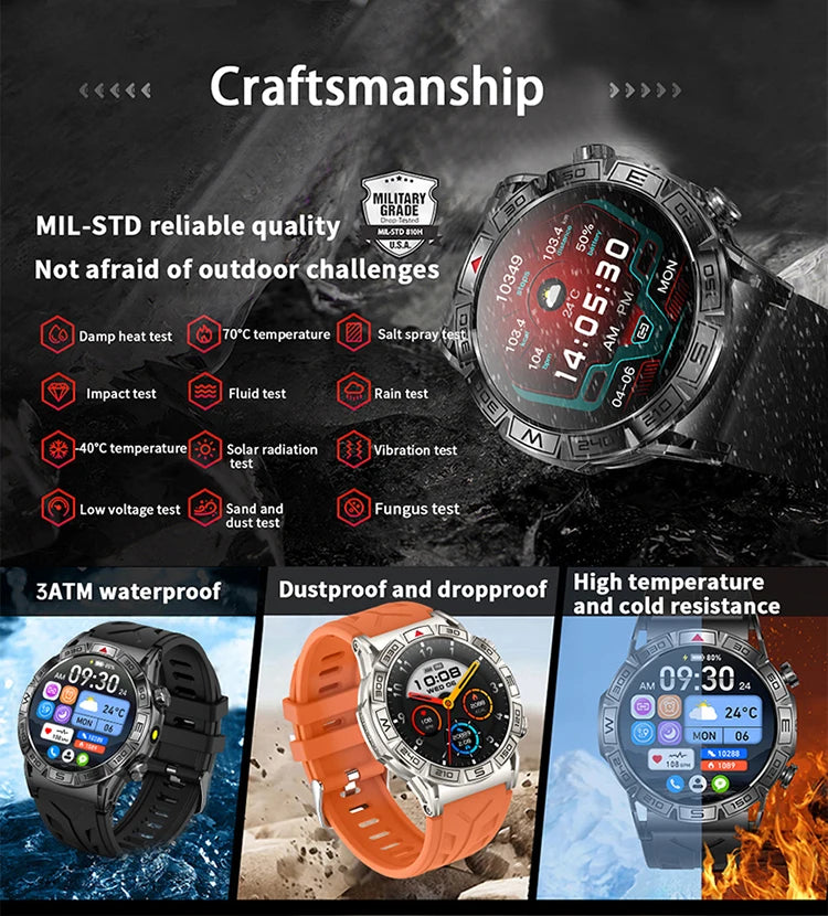 SKMEI 2024 Men Flashlight Smart Watch Compass Sport Waterproof Smartwatch Bluetooth Call Smartwatches 450mAh Battery Wristwatch