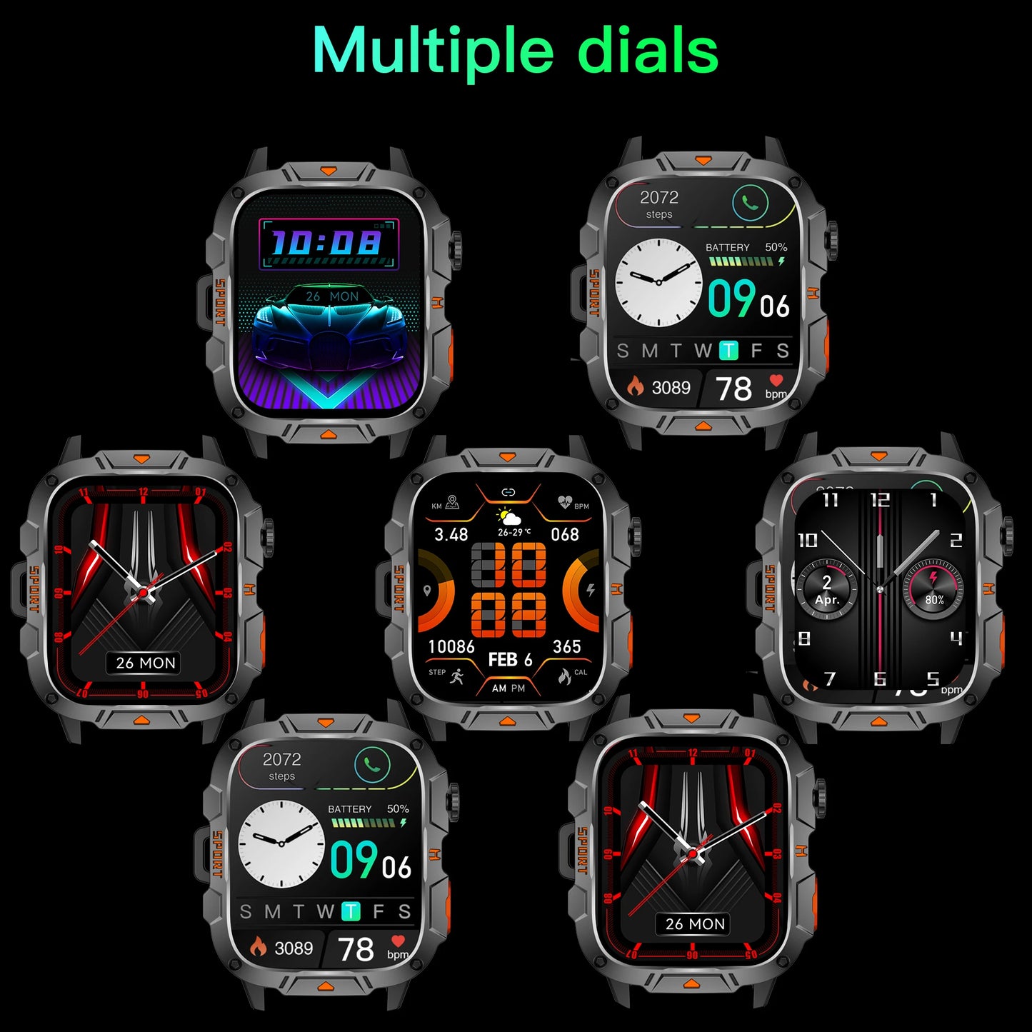 2024 Outdoor Military 3ATM Waterproof Smart Watch Men 420mAh Battery Heart Rate Sports Fitness Watches Bluetooth Call Smartwatch