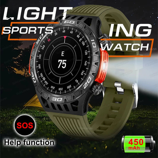 2024 New Outdoor Smart Watch Men With Flashlight Sport Fitness Bracelet Blood Pressure IP68 Waterproof Smartwatch For Android