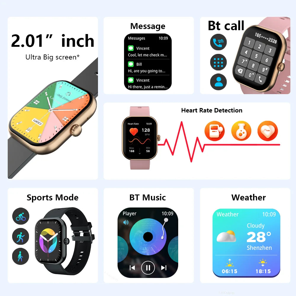 LAXASFIT 2024 New Smart Watch 2.01 inch Color Screen Full Touch Custom Dial Smart Watch Men Women Bluetooth Talk SmartWatch Gift