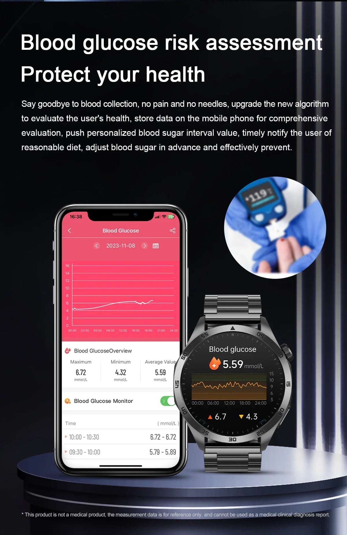 2024 New Medical High-end Blood Sugar Smart Watch Men Organ testing Blood Fat Uric acid ECG+PPG Health smartwatch For Huawei IOS