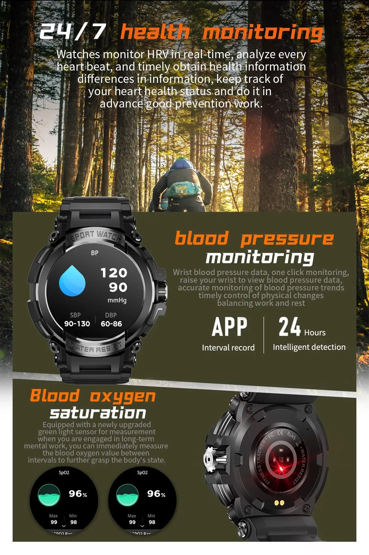 2024 New Durable Military Smartwatch Heart Rate Monitor 600mAh Battery Bluetooth Call Men Outdoor Smart Watch for Xiaomi Android