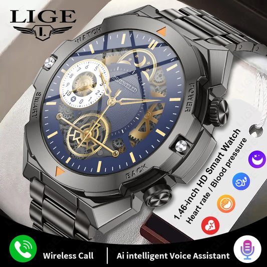 LIGE 2024 Smart Watches Men Bluetooth Call Heart Rate Monitoring Alarm Clock Waterproof Classic Sport Smartwatch For Android IOS