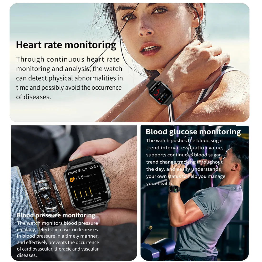 2024 New Blood Sugar Smart Watch for Men Bluetooth Call Blood Glucose Blood Pressure Body Temperature Measurement Smartwatch