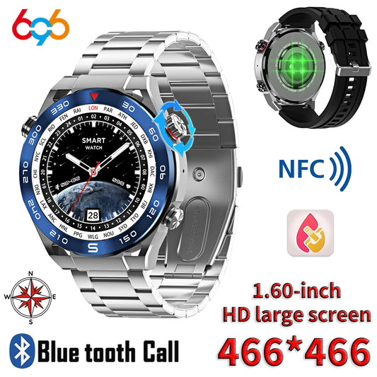 1.6" Blue Tooth Call Men Smart Watch Sports Fitness NFC Wireless Charge Health Watches Compass Waterproof Music 2024 Smartwatch