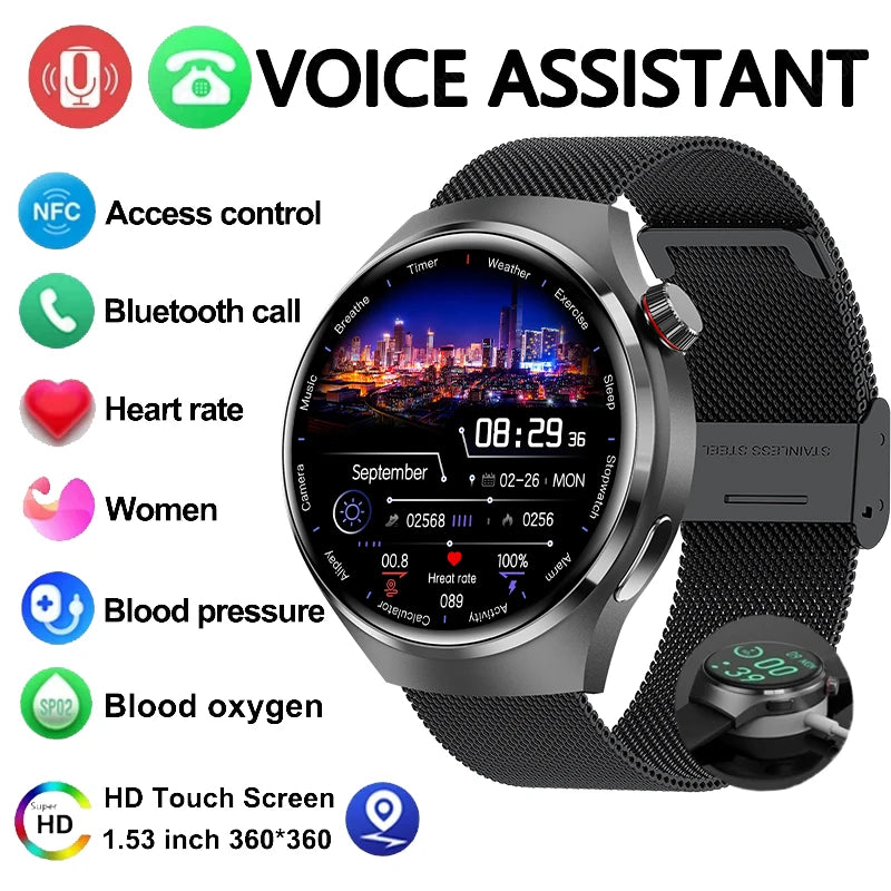 2024 New Smart Watches Men GT4 Pro AMOLED HD Screen Bluetooth Call GPS NFC IP68 Waterproof Watches Blood Sugar Smartwatch Woman