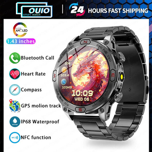 2024 New Rugged Military GPS Men Smart Watch AMOLED HD Screen Heart Rate Bluetooth Call Waterproof Outdoor SmartWatch For Xiaomi