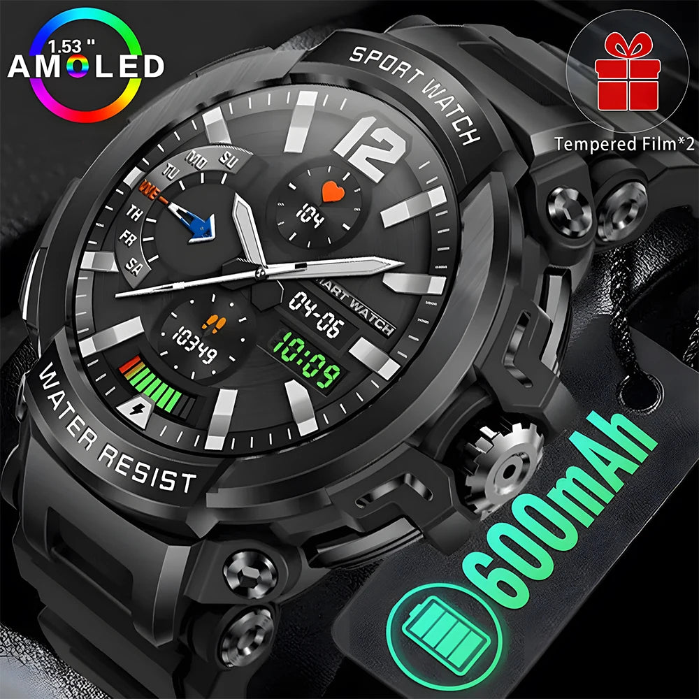 2024 New 1.53-inch Ultra AMOLED Display 600mAh Large Battery Smart Watch Men Sports Heart Rate Tracker Bluetooth Call smartwatch