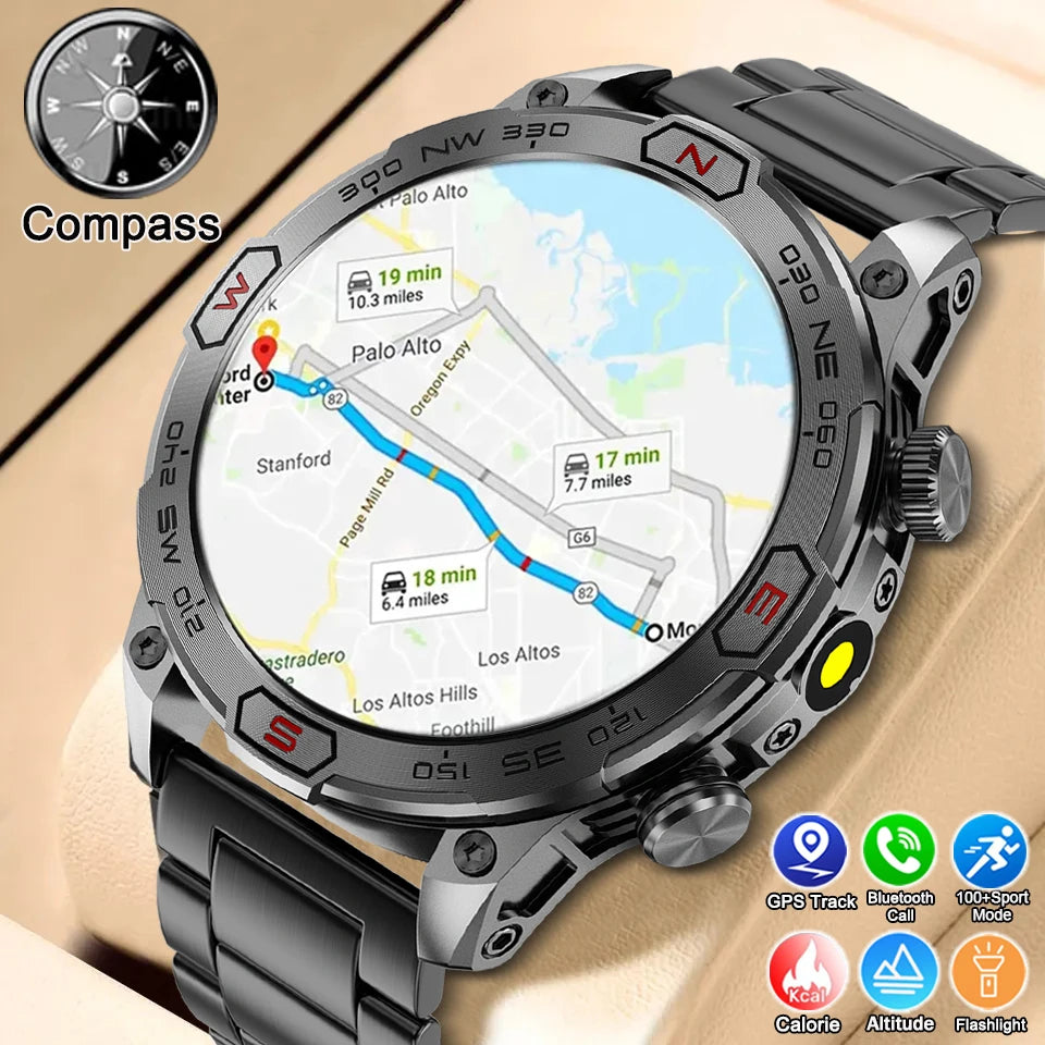 2024 NEW For Xiaomi Outdoor Military Smart Watch Men Compass GPS Track AMOLED HD Screen Bluetooth Call sports Fitness Smartwatch