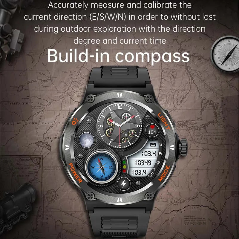 2024 New Outdoor Men Smartwatch 500Mah 3ATM Waterproof LED Light GPS Track Compass Bluetooth Call Smartwatch For Huawei Xiaomi