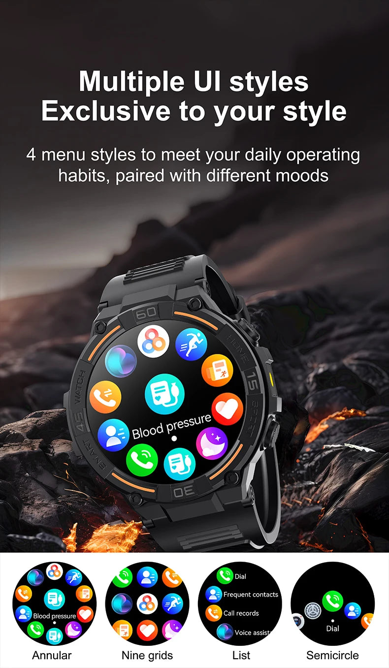 New 2024 GPS Outdoor Sports Smart Watch Men with LED Lights Bluetooth Call Heart Rate Blood Oxygen Smartwatch For Huawei Xiaomi