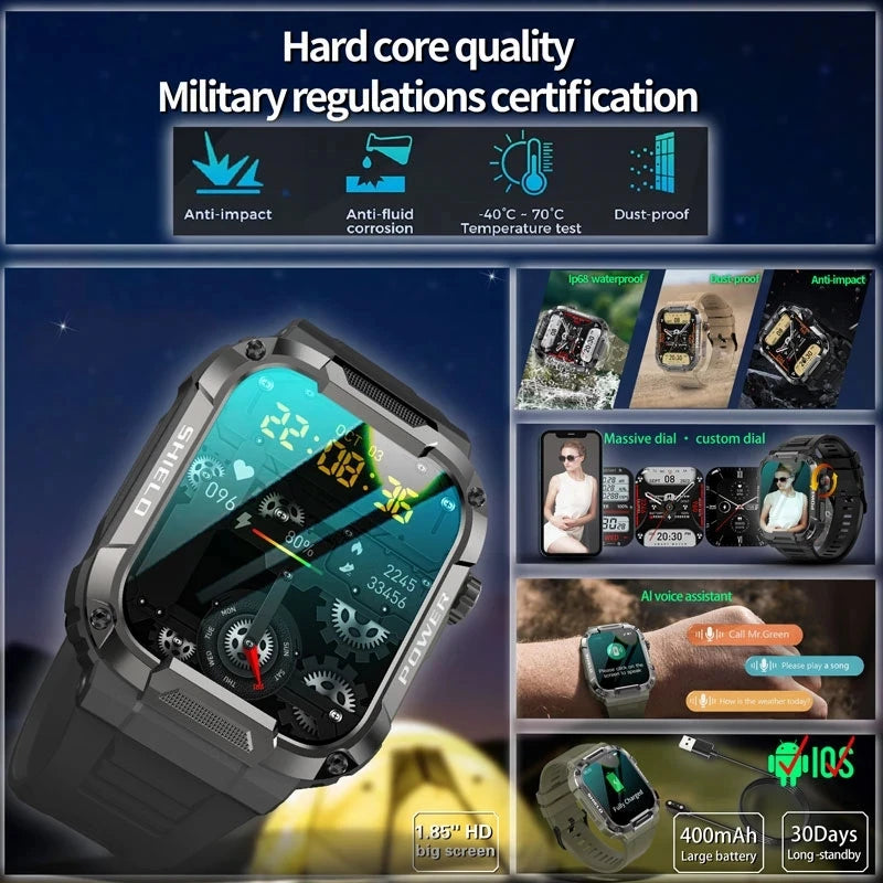 For Xiaomi Military Smart Watch Men IP68 GPS Outdoor 110+Sports Fitness Tracker Health Monitor 2.01" BT Call Smartwatch 2024 New