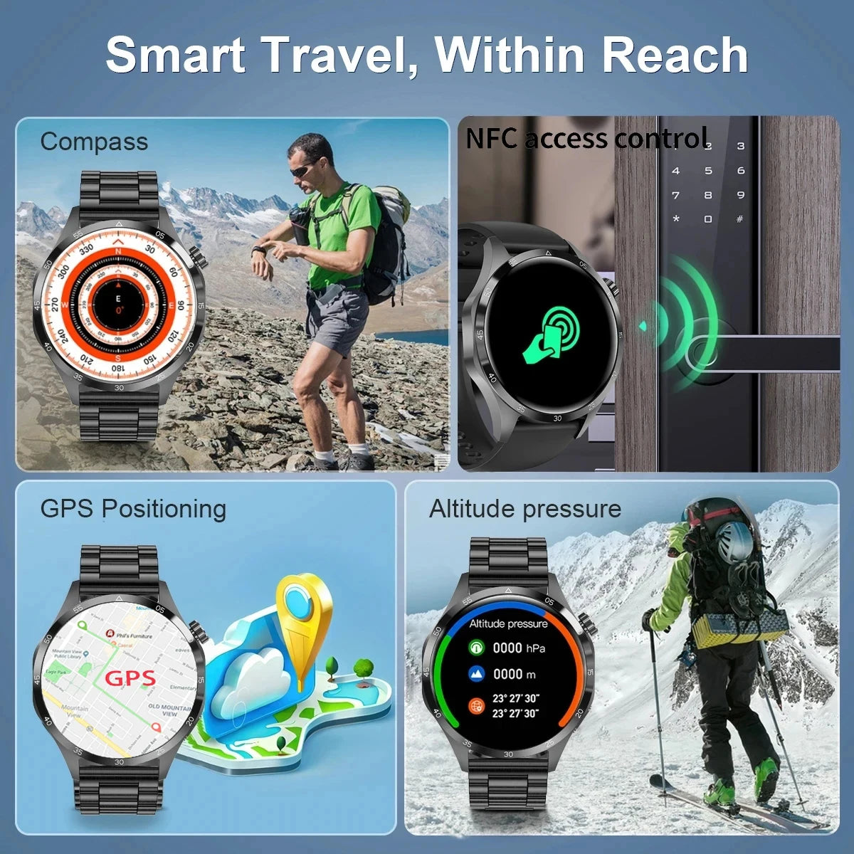 2024 Smart Watch Men GT4 PLUS NFC Bluetooth Call GPS Sport Waterproof Heart rate Blood Pressure Sport Smartwatch For Android ios