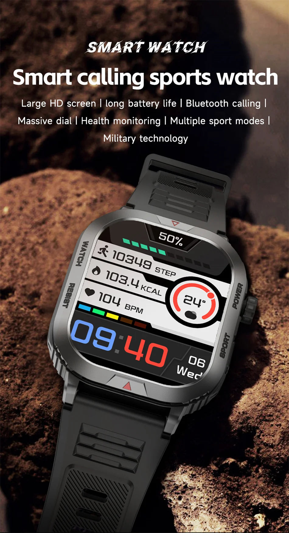 Rugged Military Smart Watch Men For Xiaomi Android IOS Fitness Watches Waterproof 2.01 inch Bluetooth Call Smartwatch 2024 New