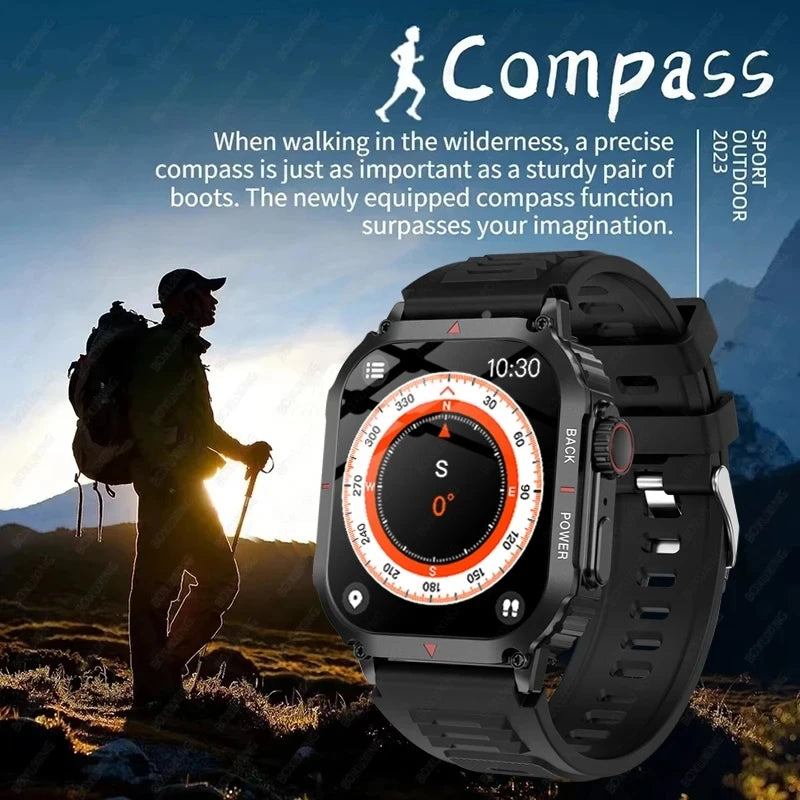 2024 Smart Watch Men Military For Android IOS Blood Pressure Waterproof Watches Bluetooth Call Smartwatch GPS Motion Trajectory