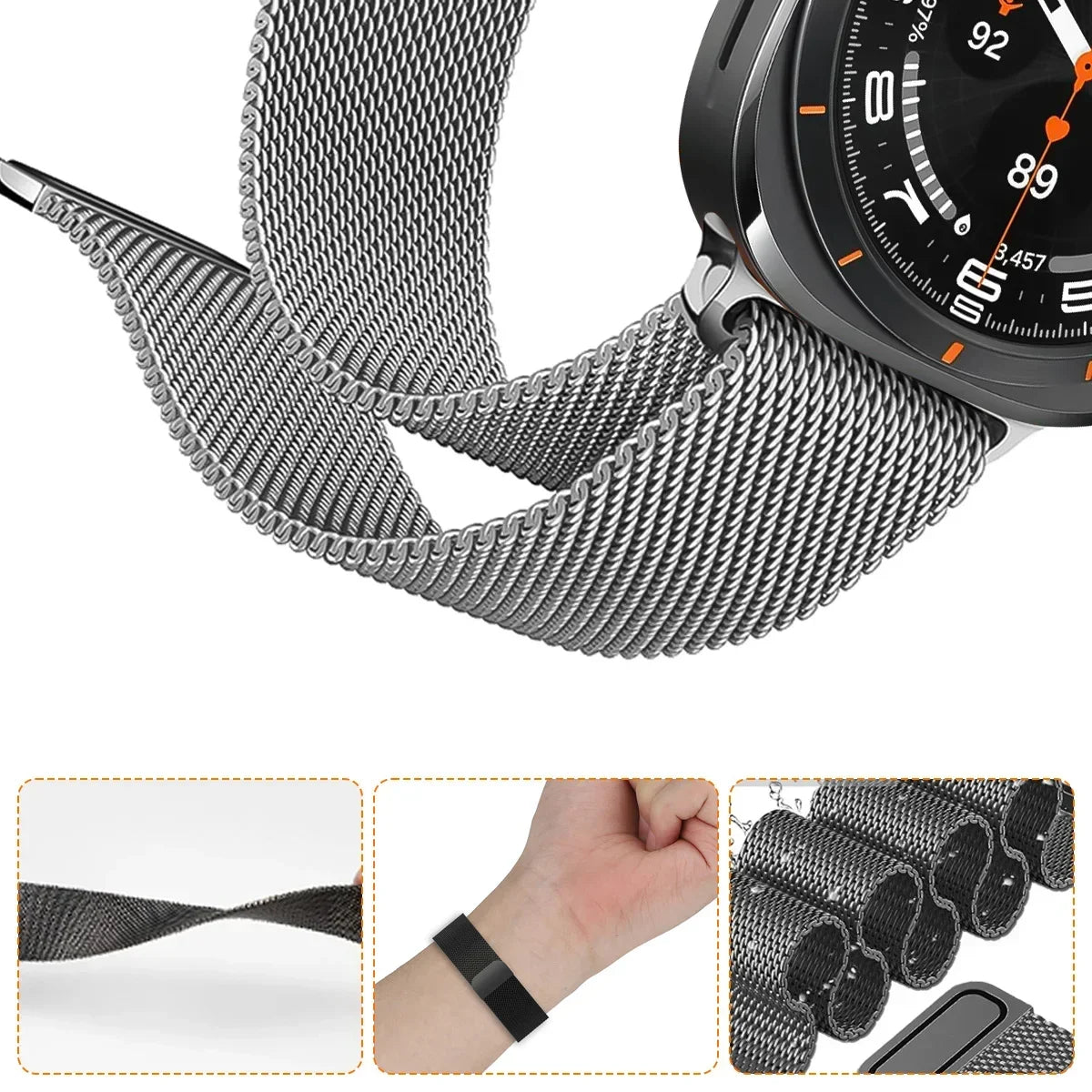 Milanese Loop Strap for Samsung Galaxy Watch 7 Ultra 47mm Magnetic Stainless Steel Bracelet for Galaxy Watch 7 Ultra Metal Band