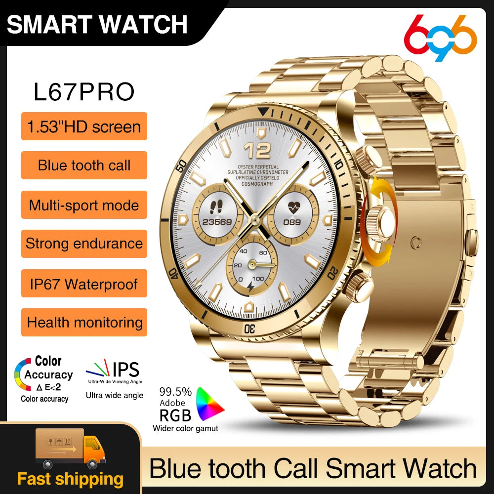 2024 Newest Business Blue Tooth Call Smart Watch 1.53" Waterproof Sports Fitness Heart Rate Watches Music Fashion Men Smartwatch