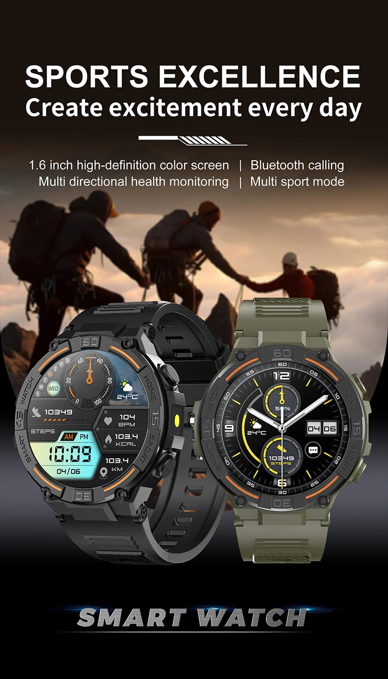 New 2024 GPS Outdoor Sports Smart Watch Men with LED Lights Bluetooth Call Heart Rate Blood Oxygen Smartwatch For Huawei Xiaomi