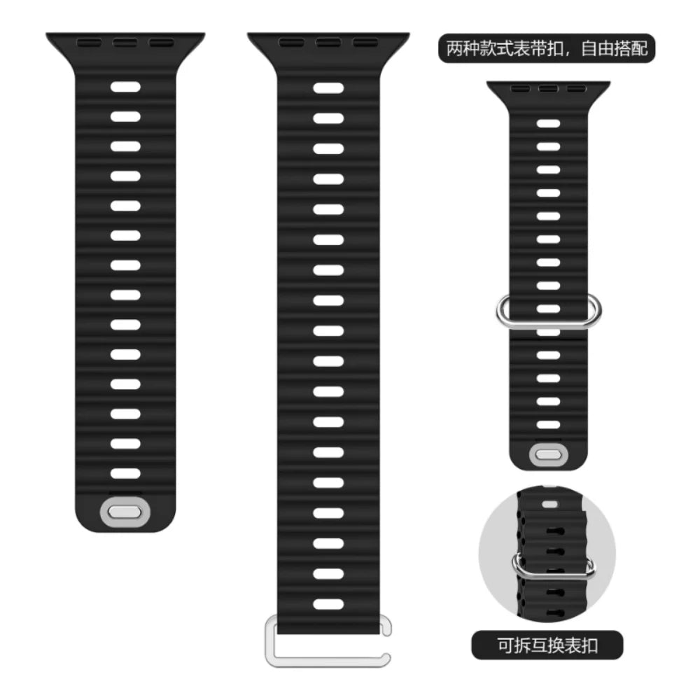 Ocean Silicone Strap For Apple Watch Band Ultra 49mm 45mm 41mm 44mm 40mm 42mm 38 mm 45 mm Wristband iWatch Series 9 8 7 SE 3 5 6