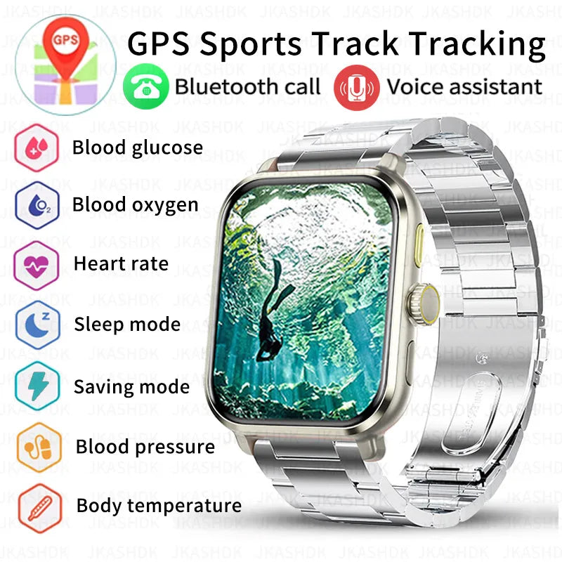 2024 New Blood Sugar Smart Watch for Men Bluetooth Call Blood Glucose Blood Pressure Body Temperature Measurement Smartwatch