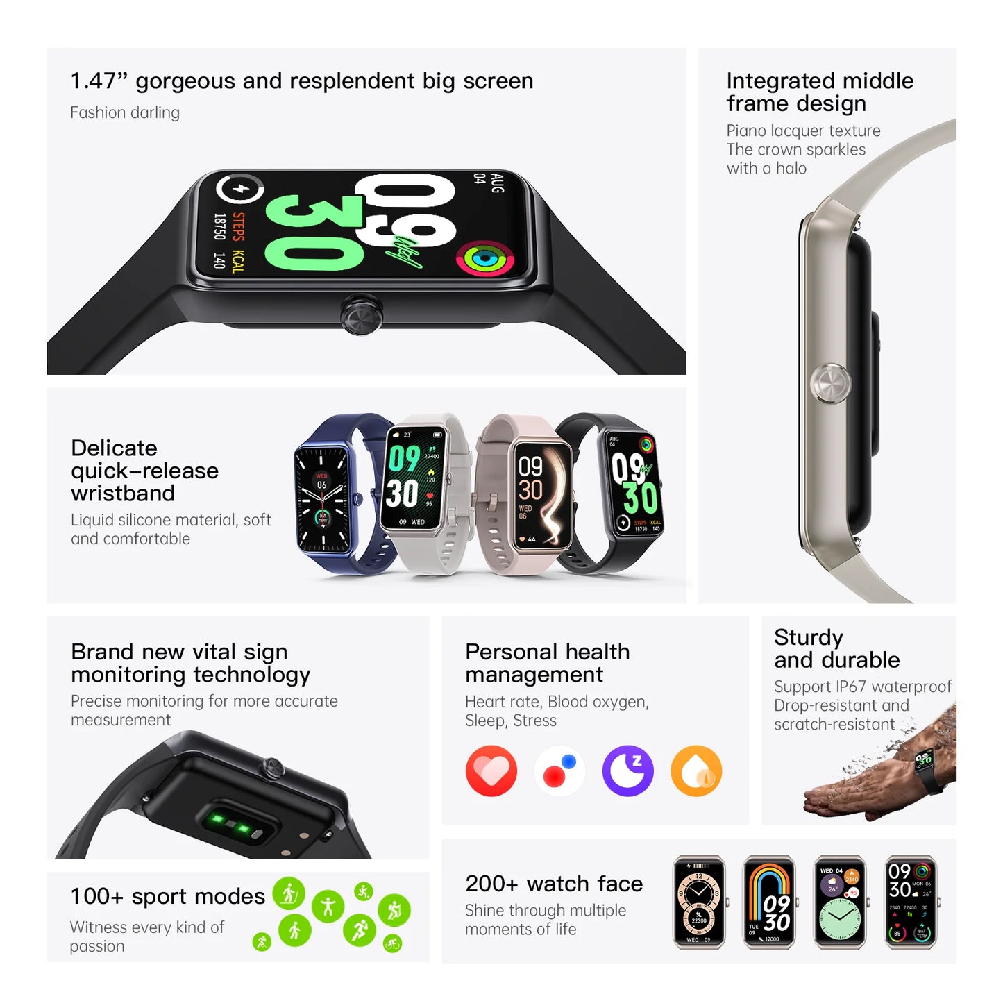 LIGE 2024 New Smart Bracelet Women Heart Rate Blood Oxygen Monitor Sleep Tracker Smartwatch Calories Sport Step Smart Watch Men