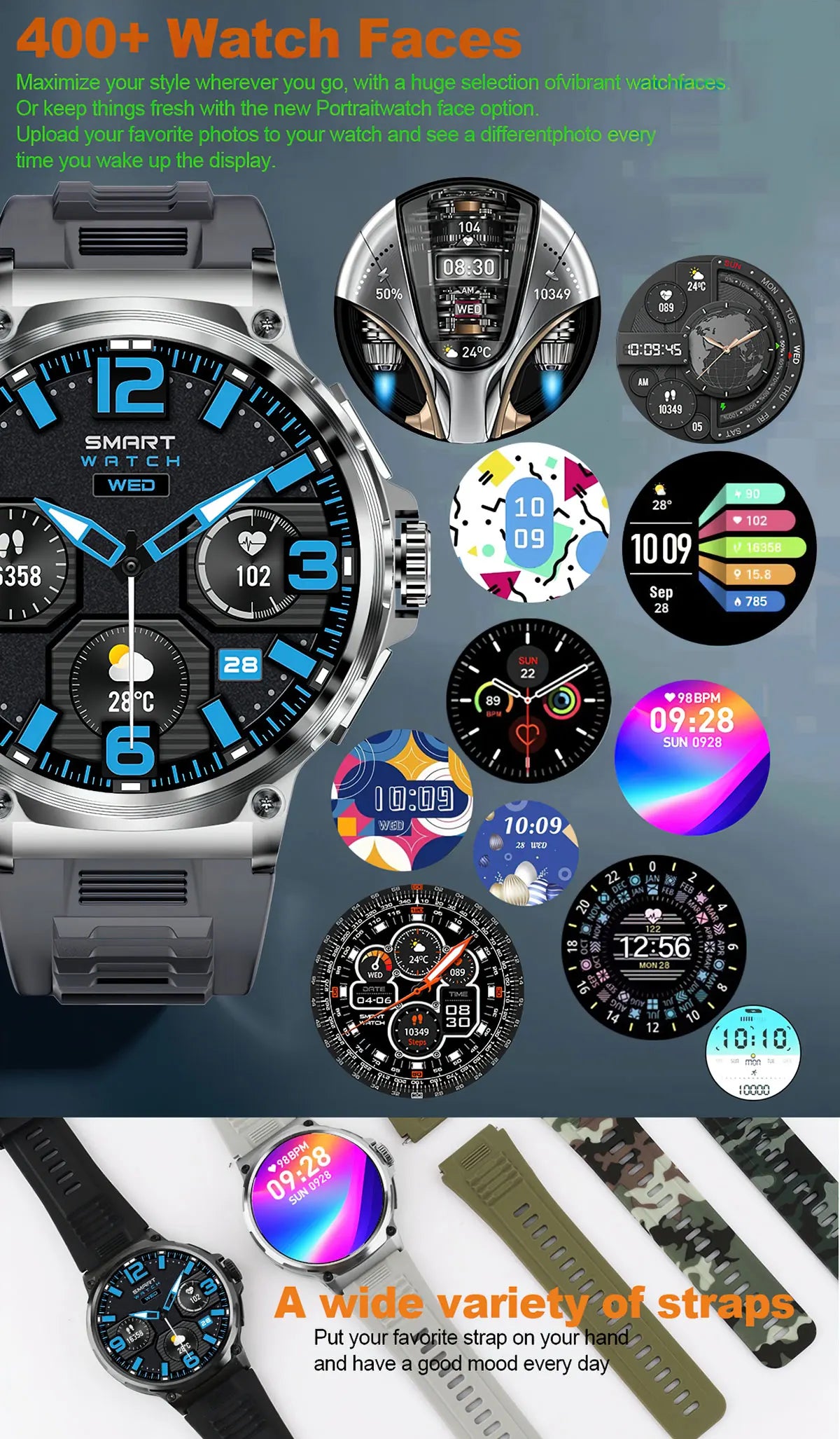 2024 New Men Smartwatch 1.85inch AMOLED HD Screen Bluetooth Call 710Mah battery 400+ free dial Smartwatch For Huawei and Xiaomi