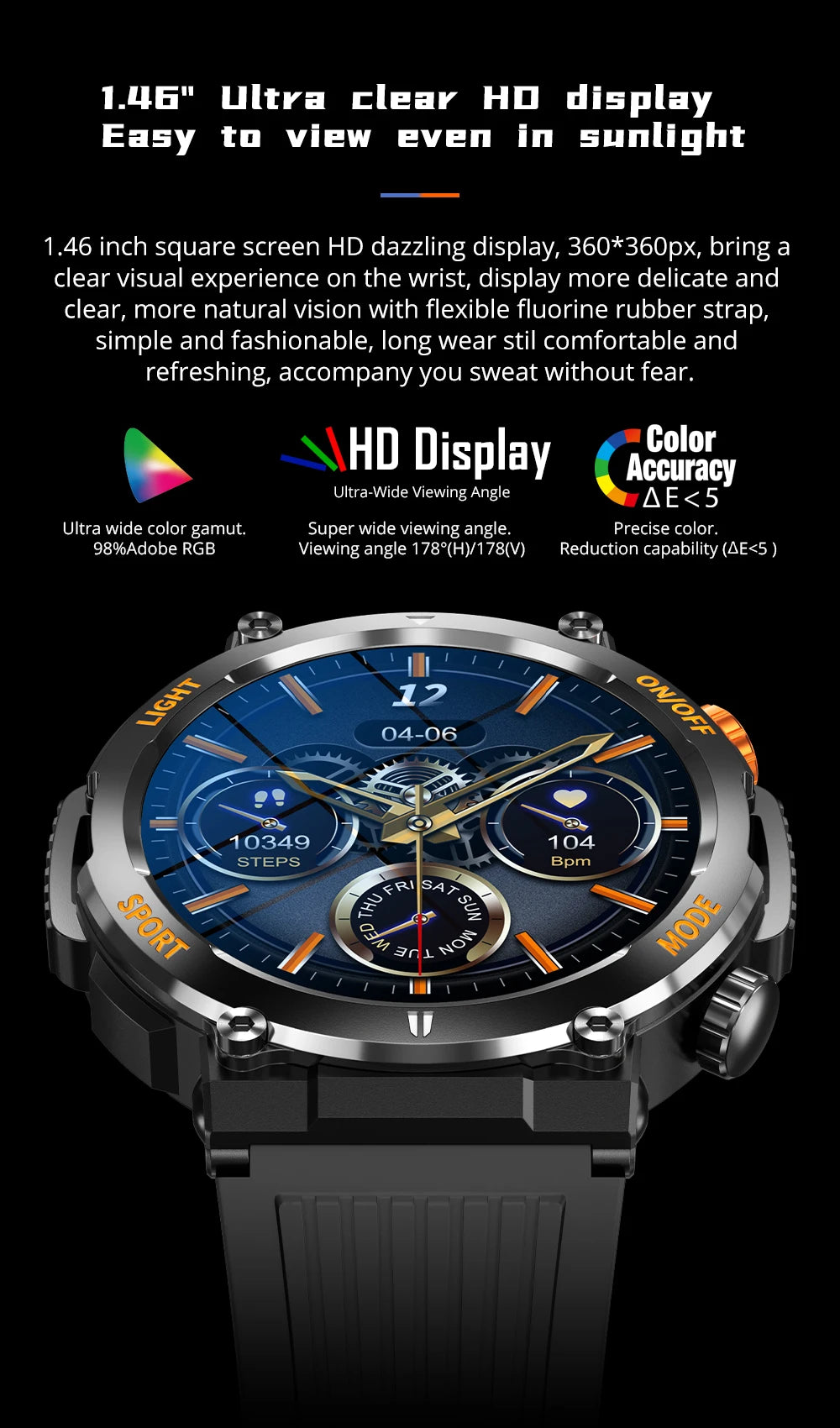 [2024] COLMI V68 1.46'' HD Display Smartwatch 100 Sports Modes Compass Flashlight Men Military Grade Toughness Smart Watch