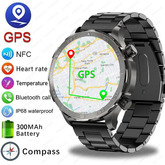 2024 New GPS Men Smart Watch NFC Calling Watch Alititude Pressure Fitness Tracker Heart Rate Monitor Outdoor Sports Smartwatch